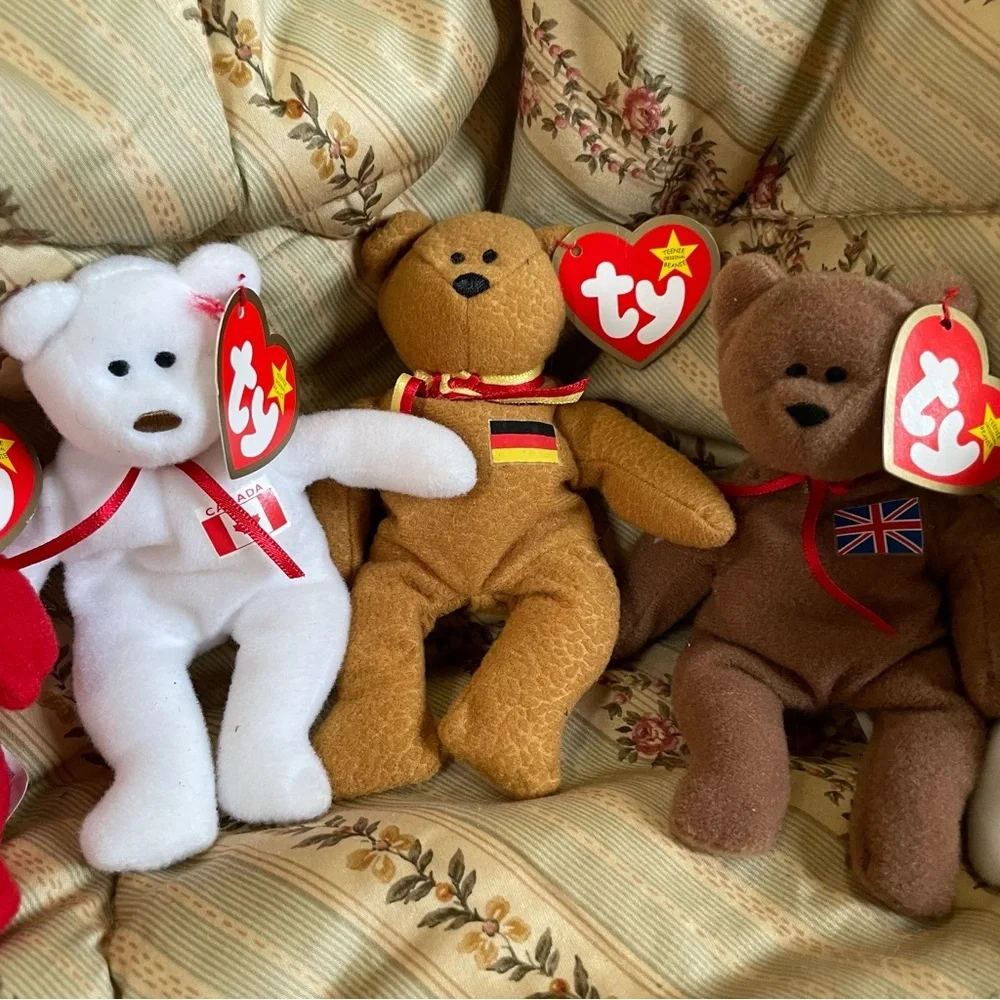 Vintage Ty Teenie Beanie Babies Mixed Lot 7 Pieces USA CANADA MEXICO GREAT BRITI